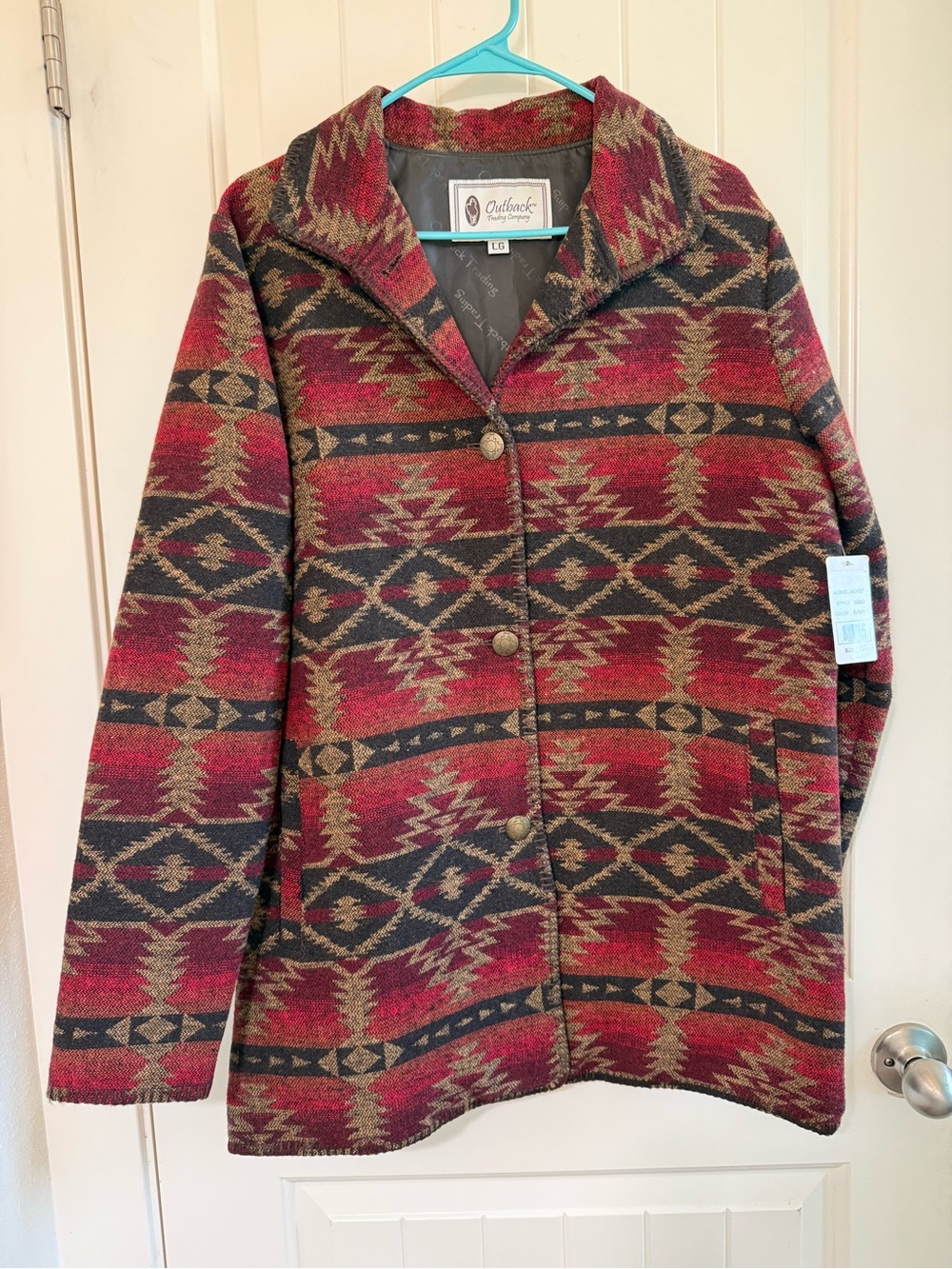 Outback Trading Co. Red Aztec-Patterned Button Cardigan